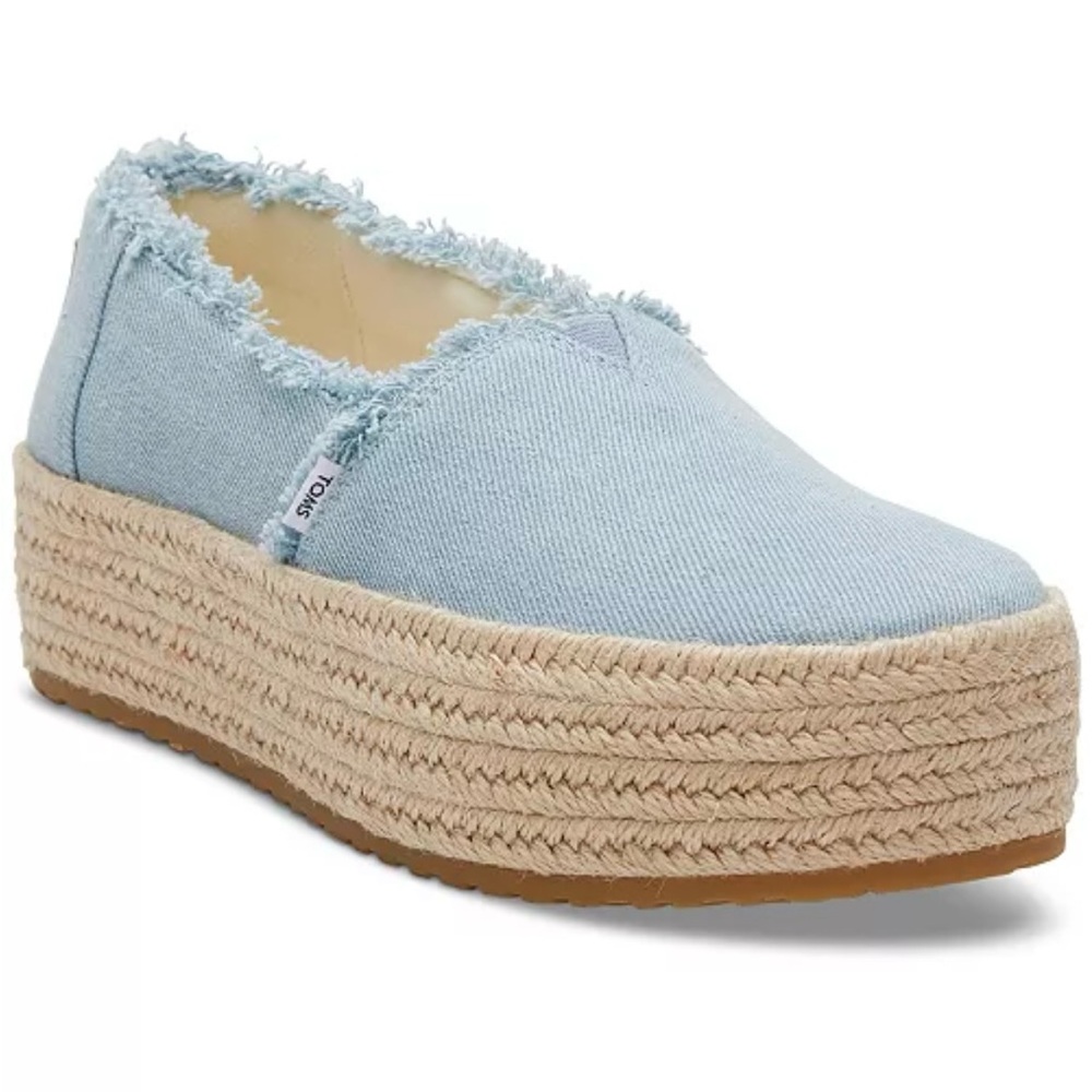 TOMS Light Blue Platform Espadrille Shoes